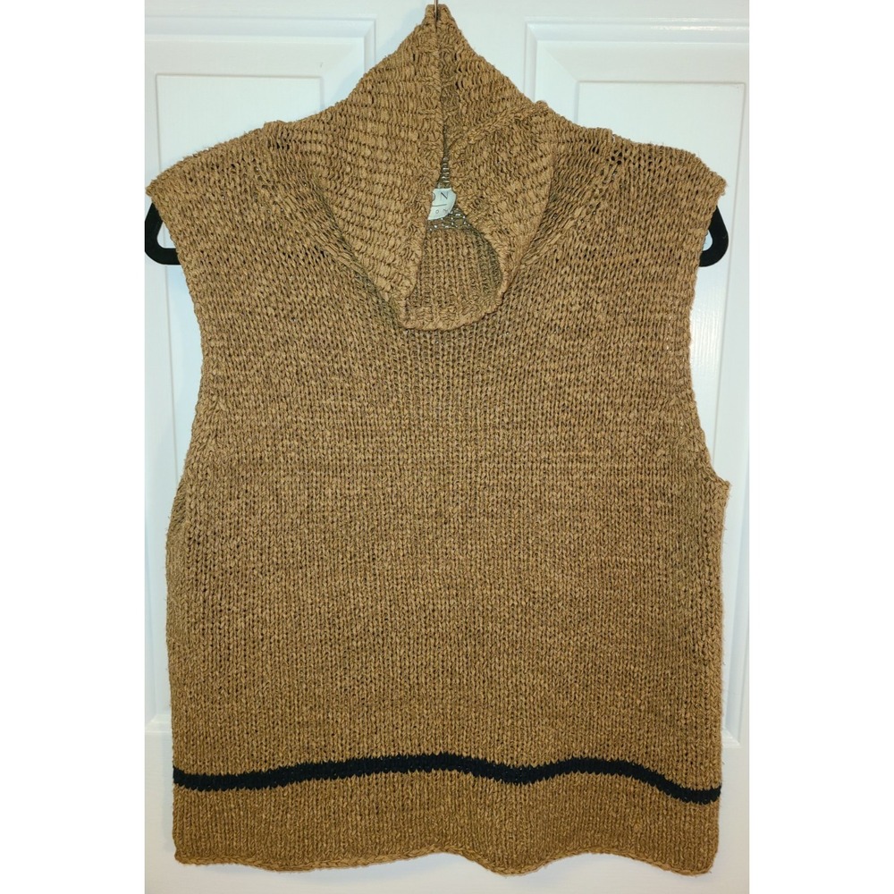 Norton McNaughton Women's Sleeveless Turtleneck Top XL Brown and Black Stripe